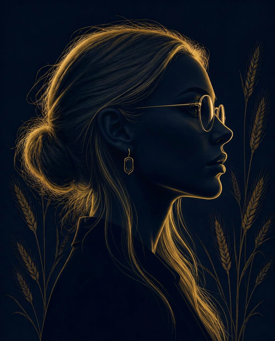 Artistic gold-lit silhouette portrait of Nika, the Ukrainian chef behind Nikki Royal Foods